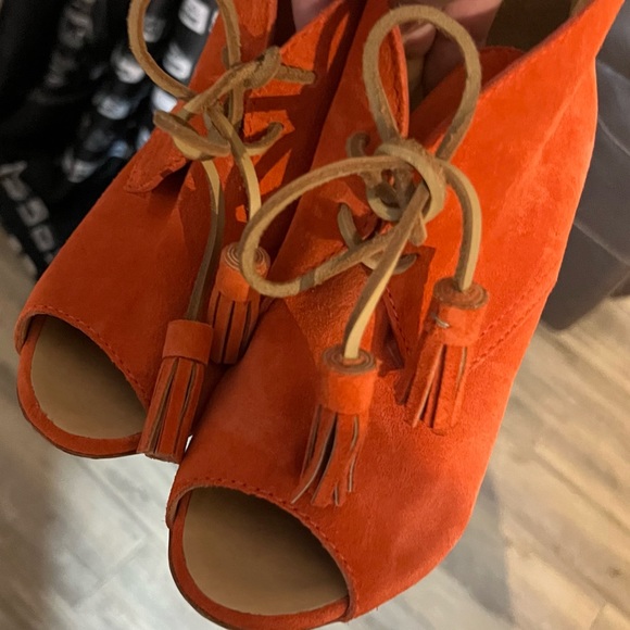 DSquared2 Orange Suede Peep Toe Wedge Booties - Picture 8 of 11